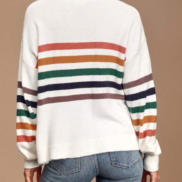 Lulus Heart to Heart Ivory Multi Striped Sweater - Picture 5 of 6
